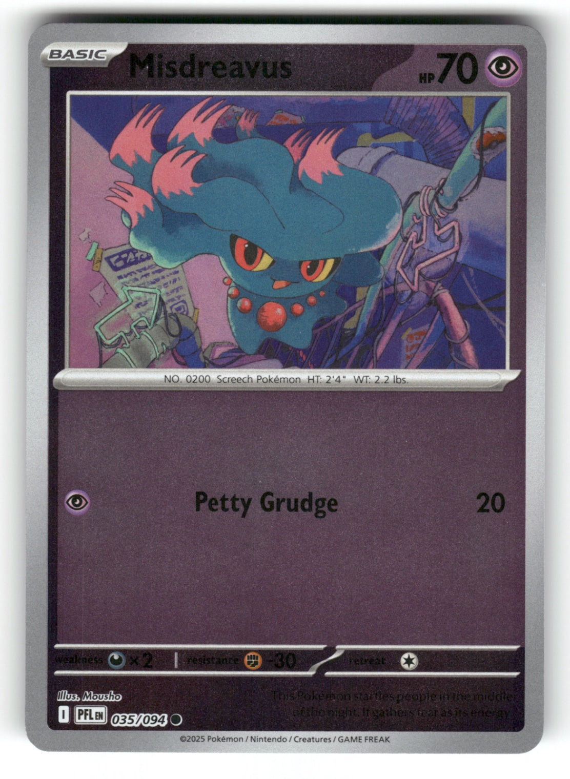 Pokemon TCG ME02: Phantasmal Flames - Misdreavus Common Reverse Holo 035/094 NM