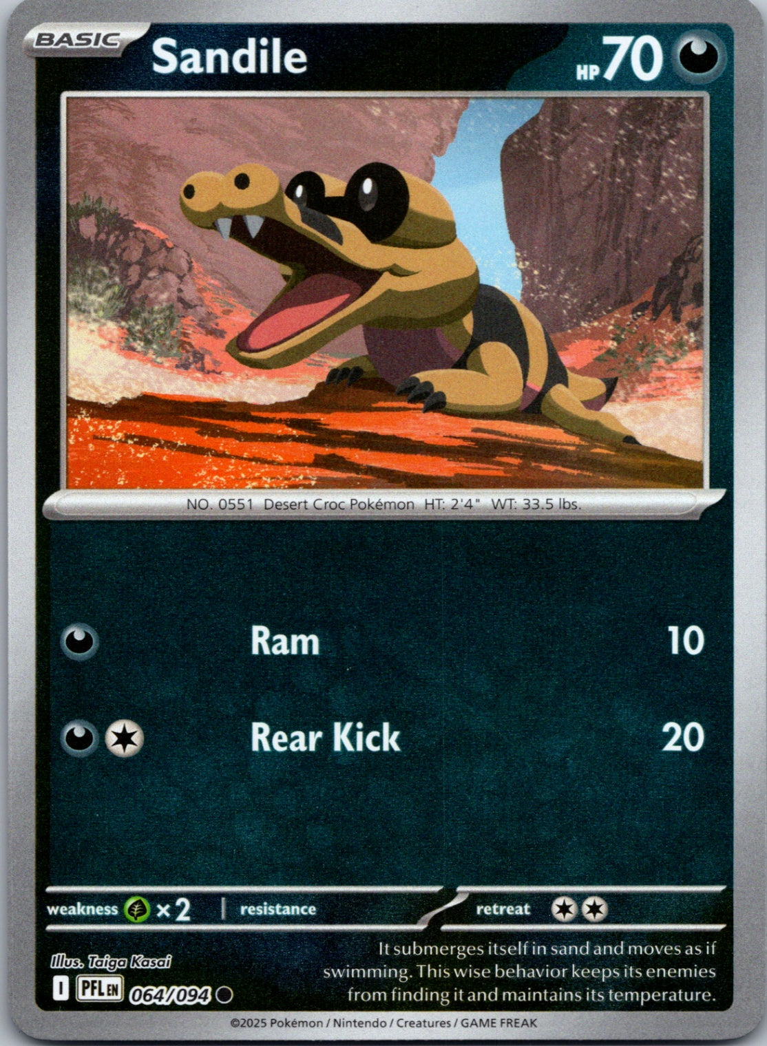 Pokemon TCG ME02: Phantasmal Flames - Sandile Common Reverse Holo 064/094 NM