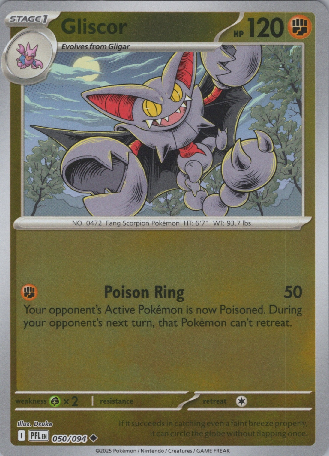 Pokemon TCG ME02: Phantasmal Flames - Gliscor Uncommon Reverse Holo 050/094 NM