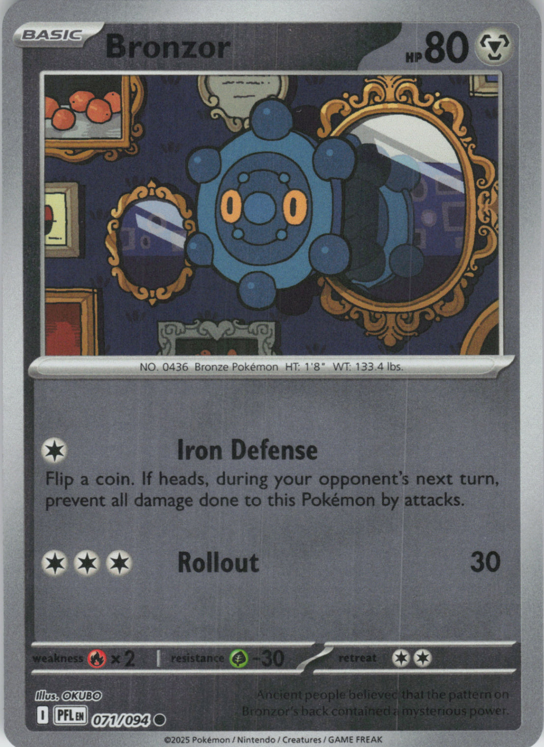 Pokemon TCG ME02: Phantasmal Flames - Bronzor Common Reverse Holo 071/094 NM