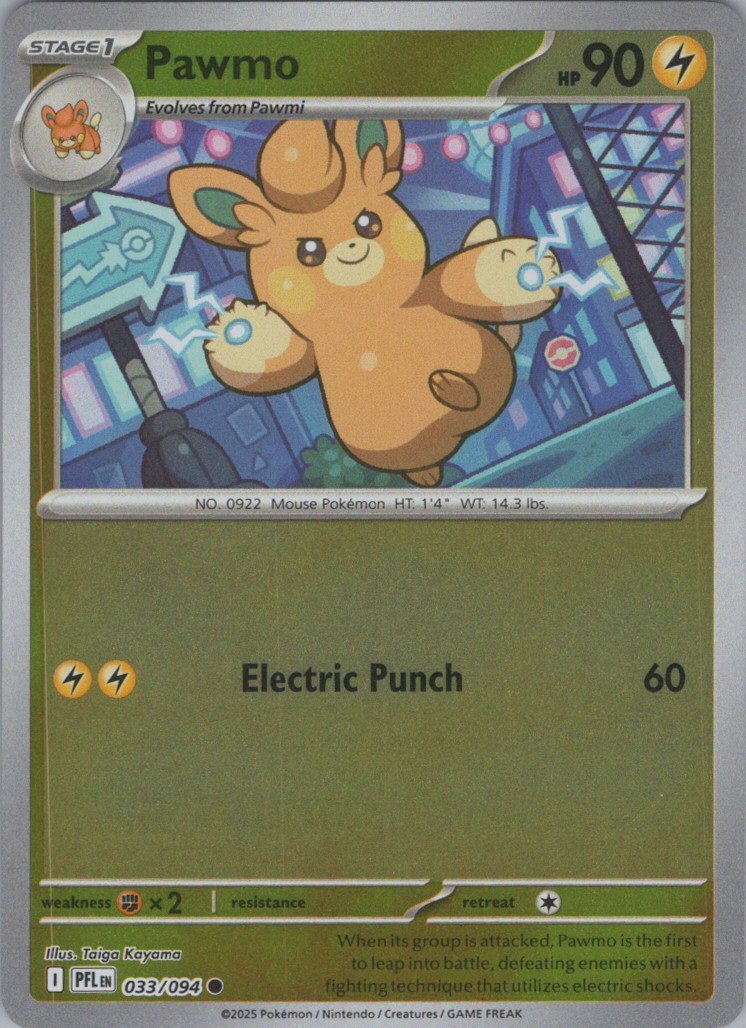 Pokemon TCG ME02: Phantasmal Flames - Pawmo Common Reverse Holo 033/094 NM