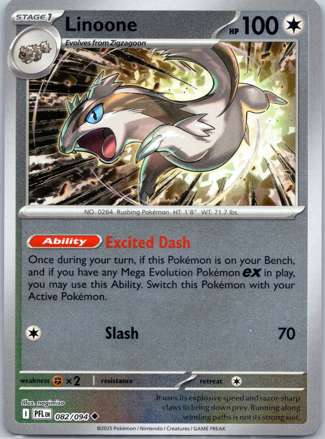 Pokemon TCG ME02: Phantasmal Flames - Linoone Uncommon Reverse Holo 082/094 NM