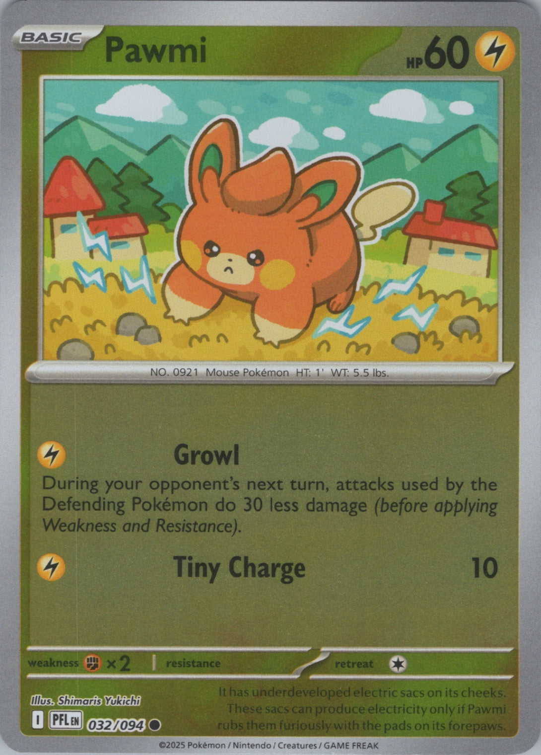 Pokemon TCG ME02: Phantasmal Flames - Pawmi Common Reverse Holo 032/094 NM