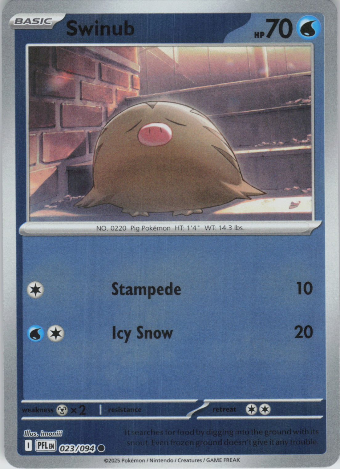 Pokemon TCG ME02: Phantasmal Flames - Swinub Common Reverse Holo 023/094 NM