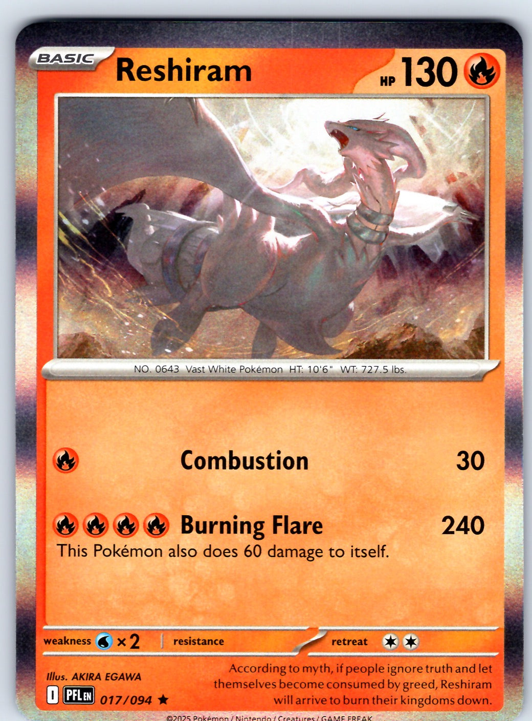Pokemon TCG ME02: Phantasmal Flames - Reshiram Rare Holo 017/094 NM