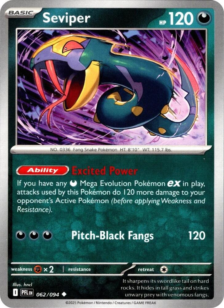 Pokemon TCG ME02: Phantasmal Flames - Seviper Uncommon Reverse Holo 062/094 NM