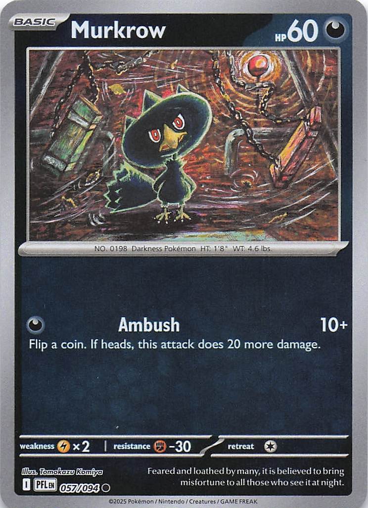 Pokemon TCG ME02: Phantasmal Flames - Murkrow Common Reverse Holo 057/094 NM