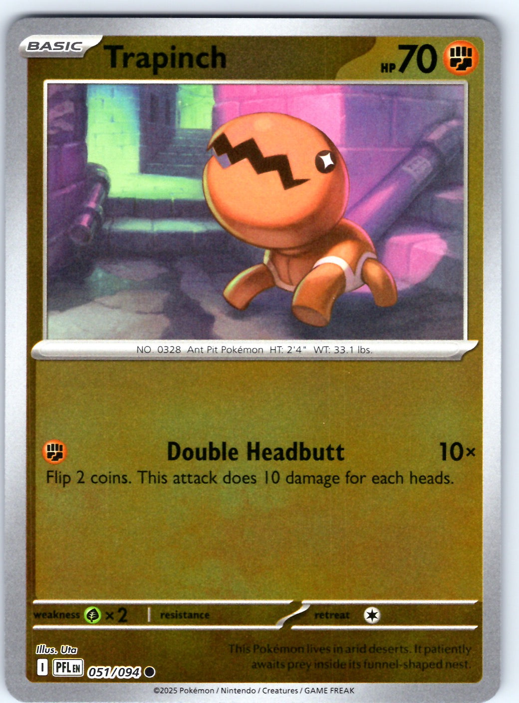 Pokemon TCG ME02: Phantasmal Flames - Trapinch Common Reverse Holo 051/094 NM