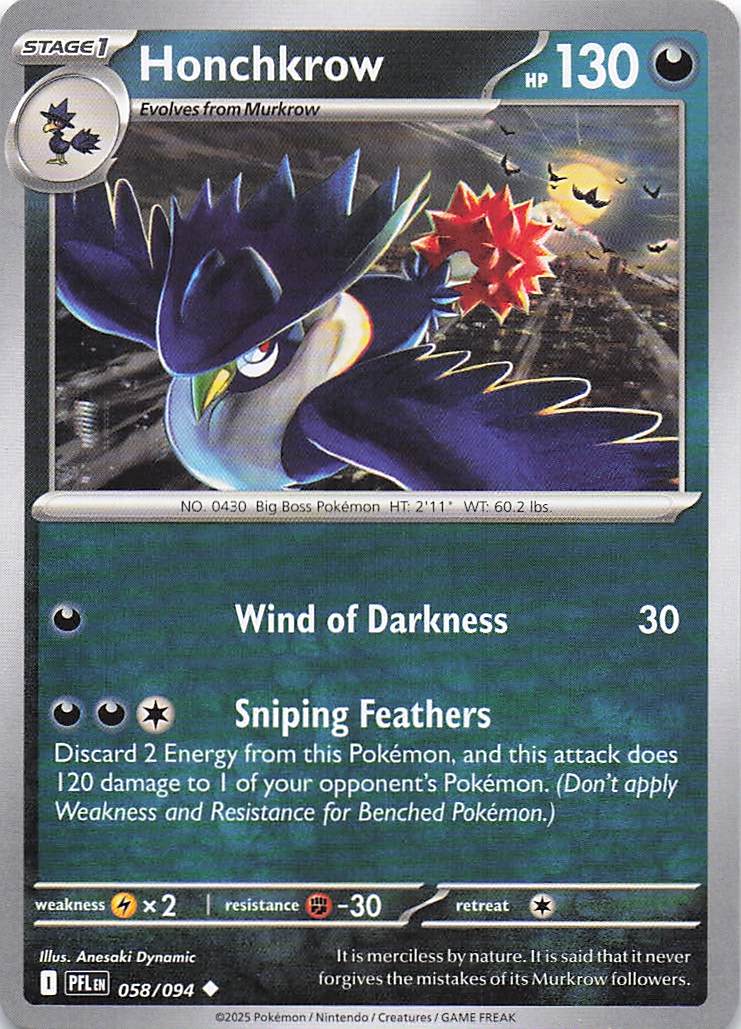 Pokemon TCG ME02: Phantasmal Flames - Honchkrow Uncommon Reverse Holo 058/094 NM