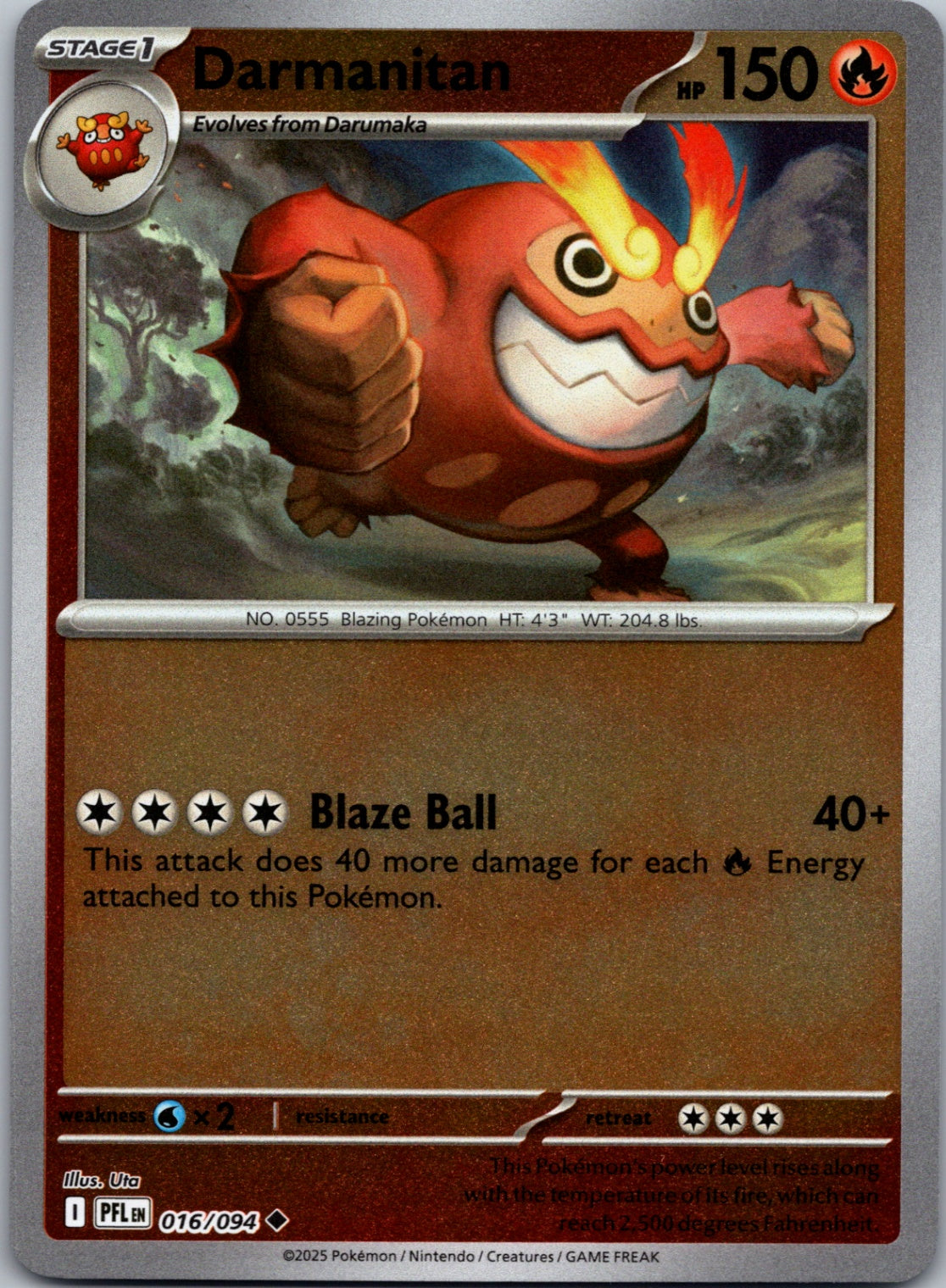 Pokemon TCG ME02: Phantasmal Flames - Darmanitan Uncommon Reverse Holo 016/094 N