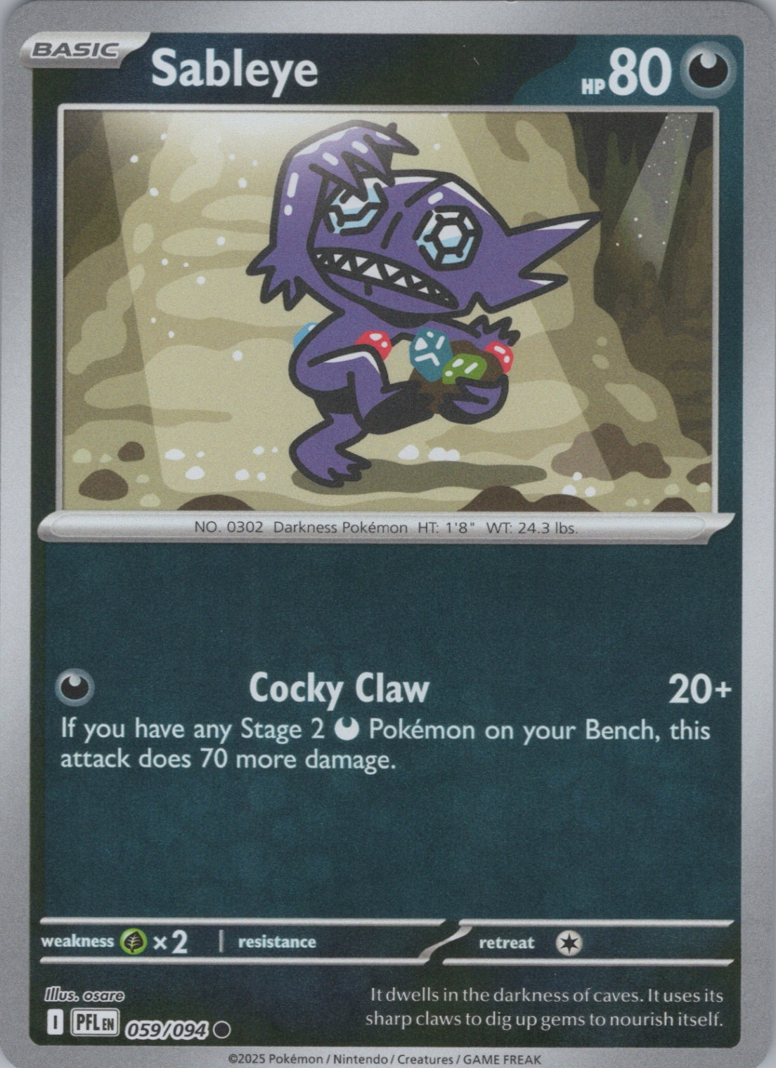 Pokemon TCG ME02: Phantasmal Flames - Sableye Common Reverse Holo 059/094 NM