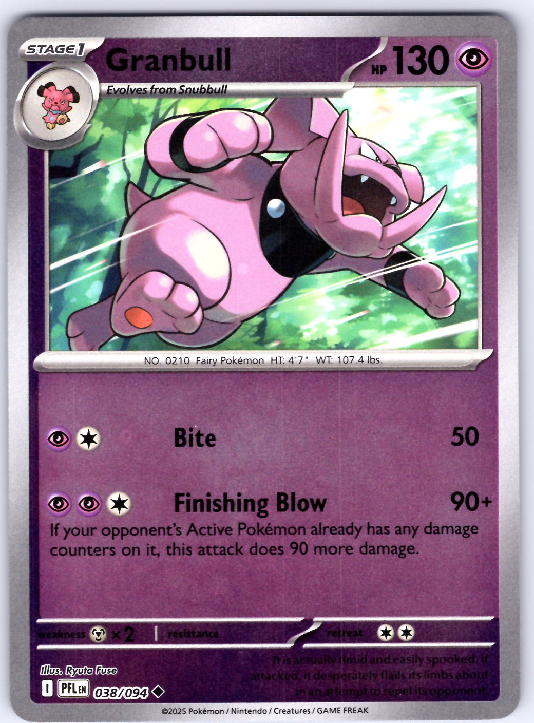Pokemon TCG ME02: Phantasmal Flames - Granbull Uncommon Reverse Holo 038/094 NM