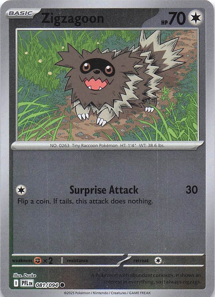 Pokemon TCG ME02: Phantasmal Flames - Zigzagoon Common Reverse Holo 081/094 NM