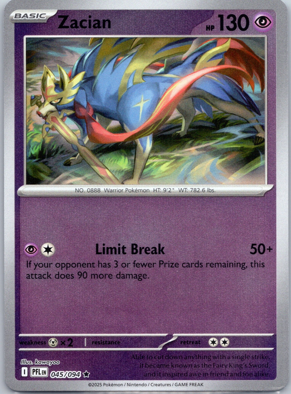 Pokemon TCG ME02: Phantasmal Flames - Zacian Rare Reverse Holo 045/094 NM