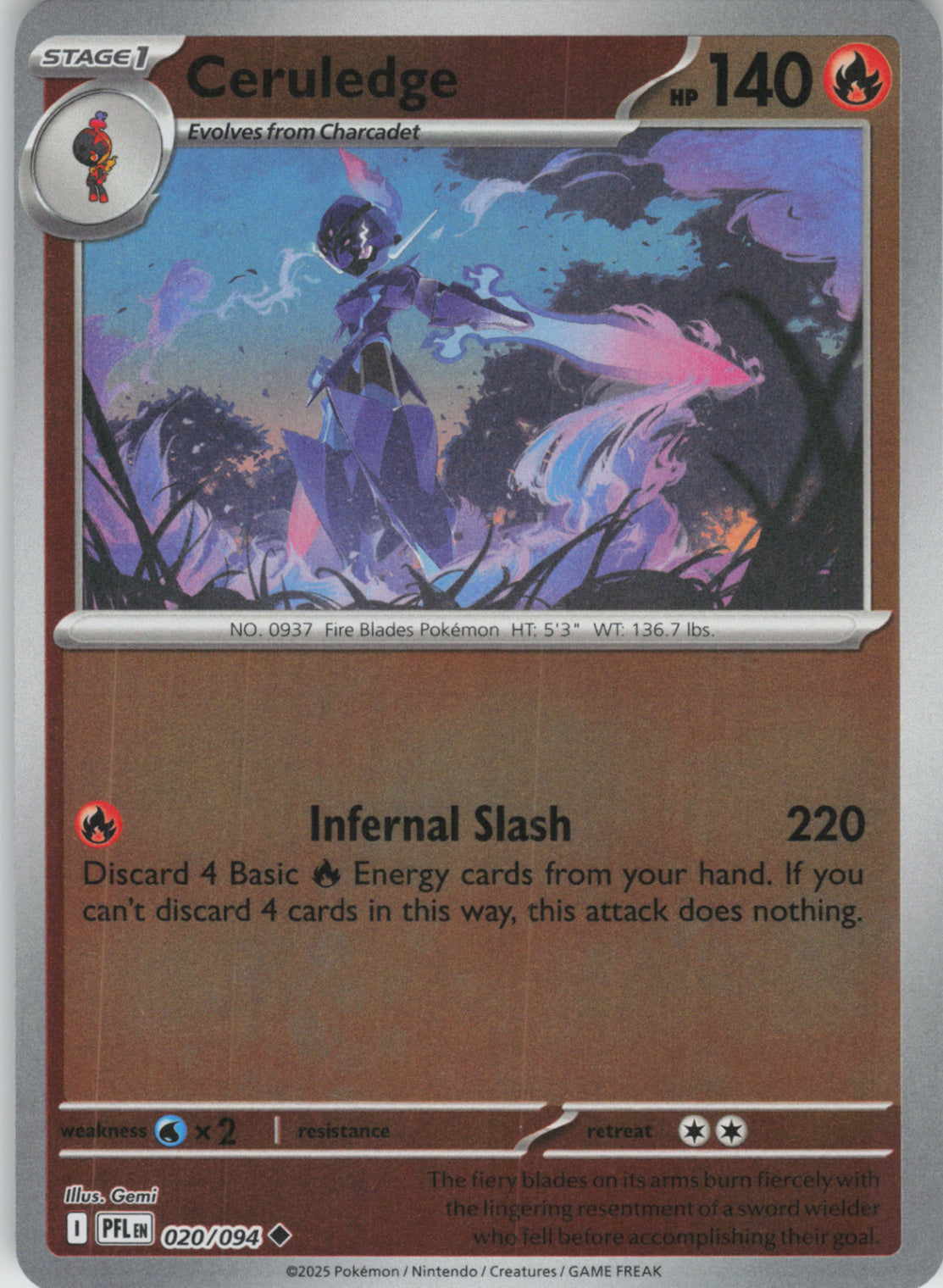 Pokemon TCG ME02: Phantasmal Flames - Ceruledge Uncommon Reverse Holo 020/094 NM