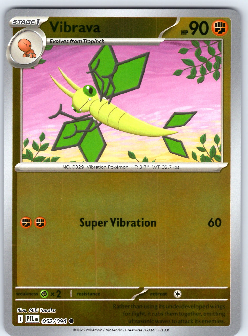 Pokemon TCG ME02: Phantasmal Flames - Vibrava Common Reverse Holo 052/094 NM